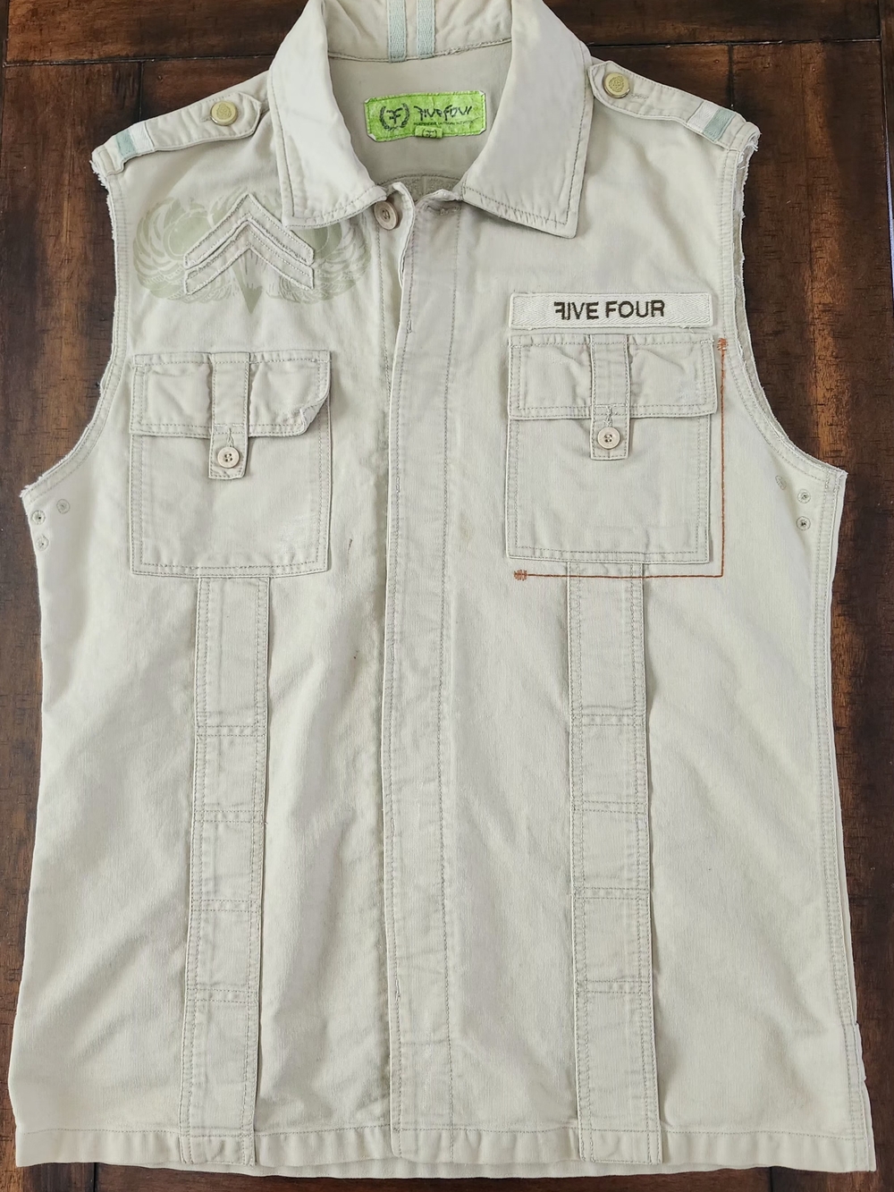 Five Four Sleeveless Military-Style Vest in Light Beige